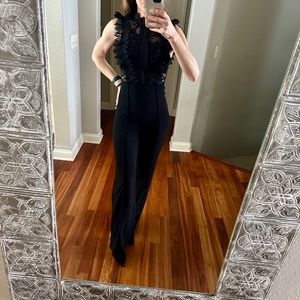 Vanna Black Crochet Flared leg Jumpsuit